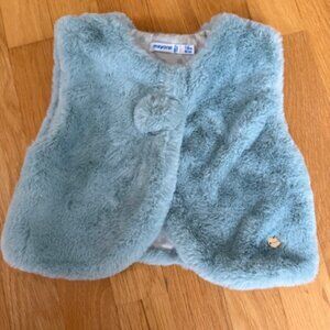 Mayoral Pom Faux Fur Vest, Blue  USED